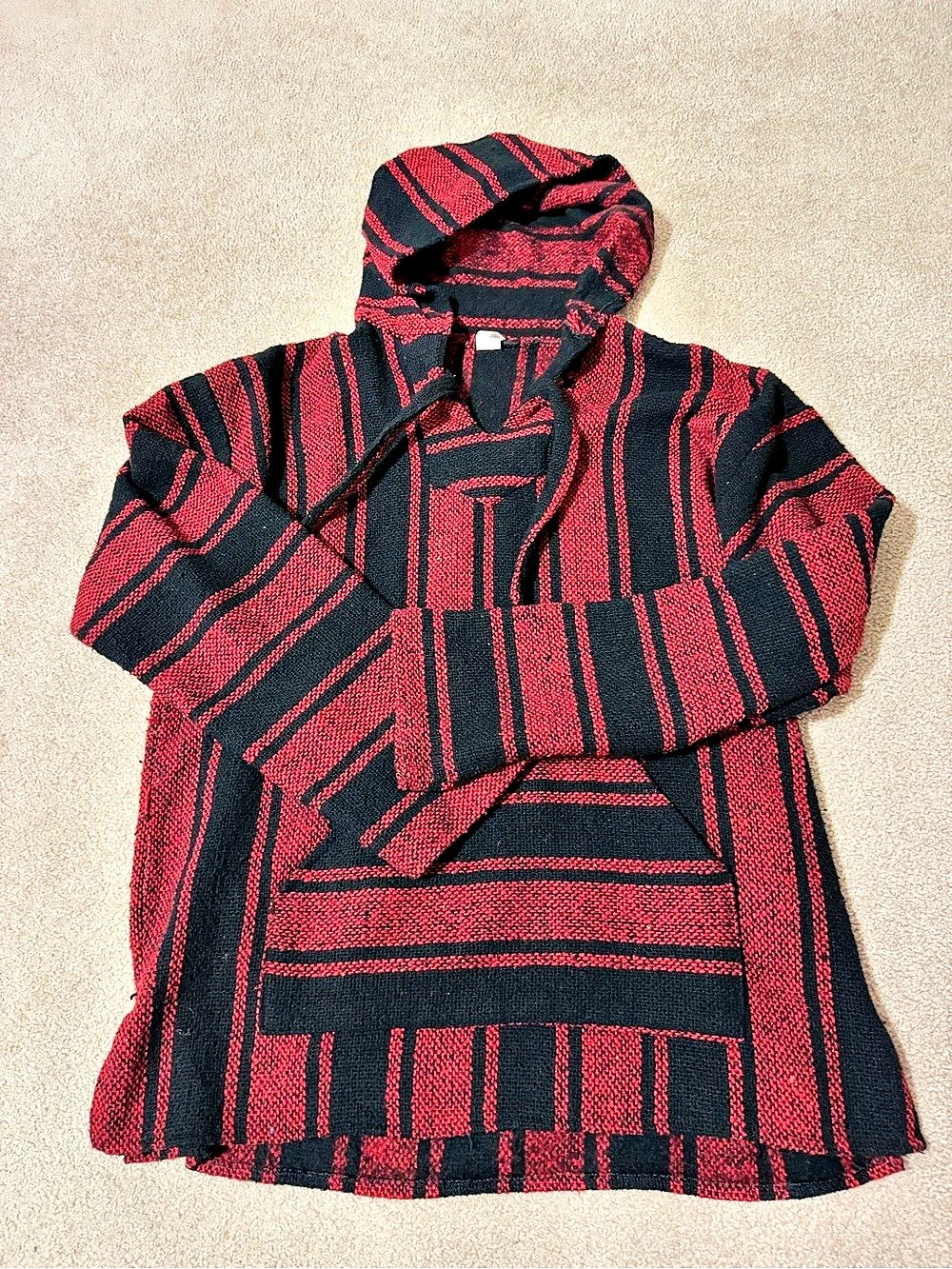 Striped Hooded Tunic in Black & Red Like New